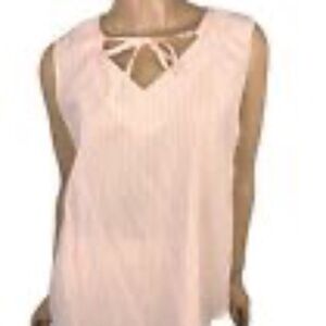Lands' End Sleeveless Blouse Top White w Pink Stripes Size 12 Cotton/Elastane